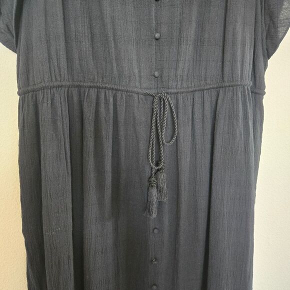 Lucky Brand Black Flutter Sleeves V-Neck Tiered Midi Dress Size 2X - Picture 4 of 10